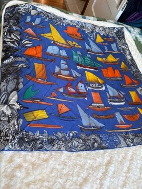 Hermes Blue Nautical Silk Scarf with Colorful Boats NEW